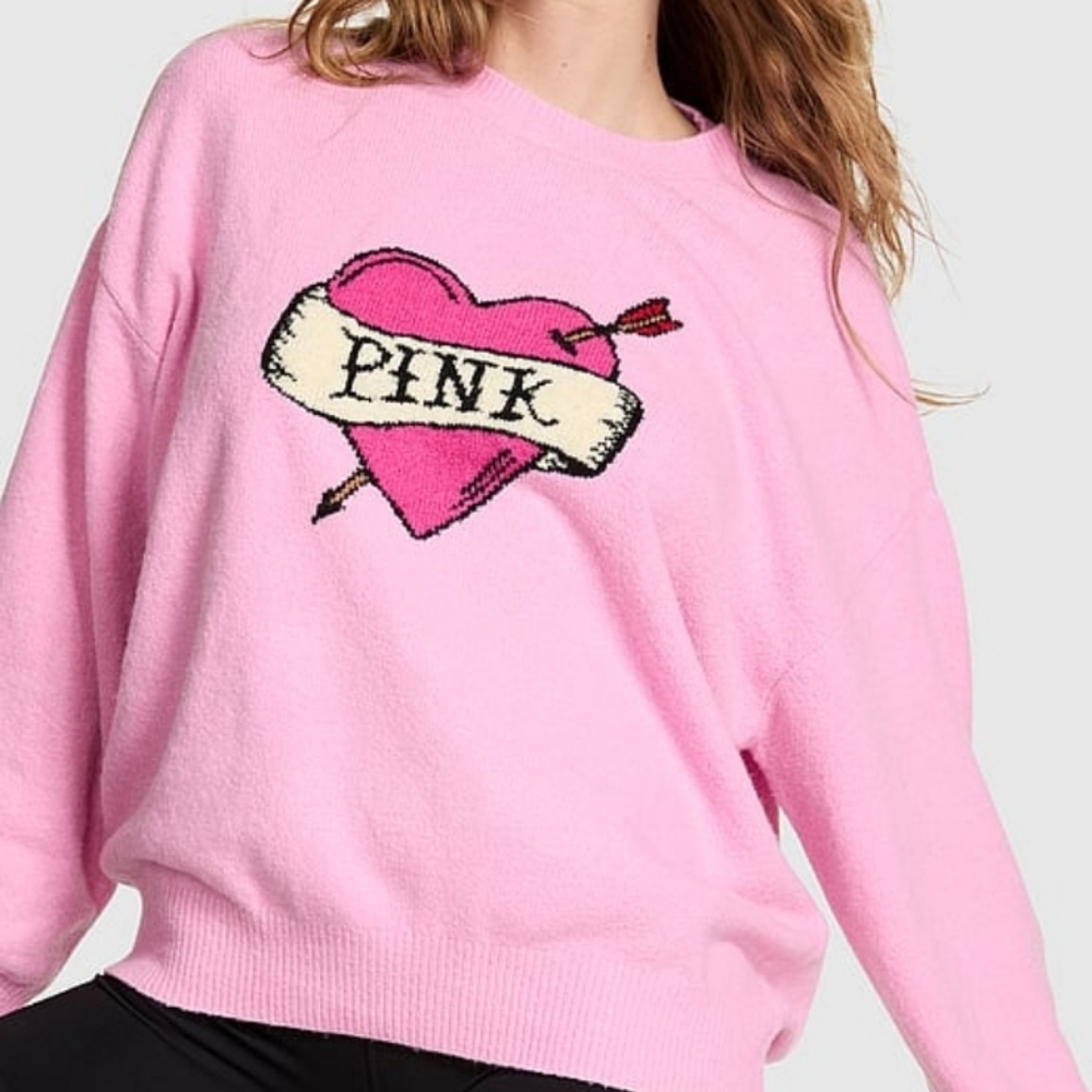 PINK VS Campus Knit Heart Sweater Size Large NWT - Picture 10 of 12